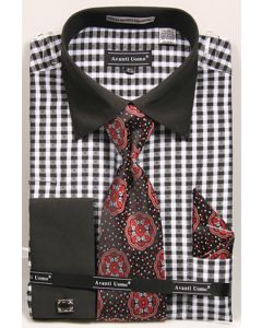 Avanti Uomo Men's French Cuff Dress Shirt Set - Striped Checker