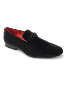 model in black dress Embroidered Black Velvet Slip-On Shoe main image 0