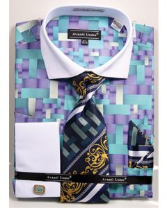 Avanti Uomo Men's French Cuff Dress Shirt Set - Geometric