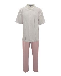Silversilk Men's 2 Piece Short Sleeve Walking Suit - Subtle Stripe