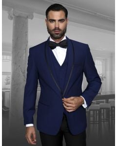 Statement Men's Outlet 3 Piece 100% Wool Tuxedo - Accented Shawl Collar