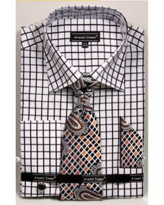 Avanti Uomo Men's French Cuff Dress Shirt Set - Windowpane 