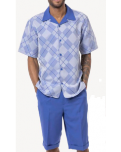 Montique Men's 2 Piece Short Set Walking Suit - Layered Checker