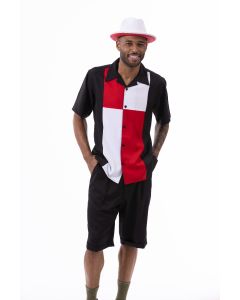 Montique Men's 2 Piece Short Set Walking Suit - Bold Tri-Color