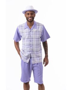 Montique Men's 2 Piece Short Set Walking Suit - Layered Windowpane