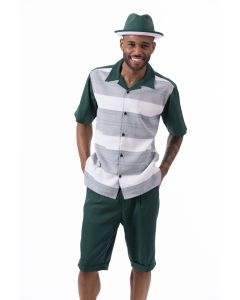 Montique Men's 2 Piece Short Set Walking Suit - Two Tone Stripes