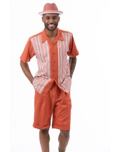 Montique Men's 2 Piece Short Set Walking Suit - Triple Stripes