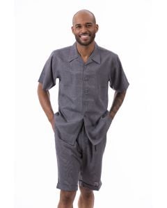 Montique Men's 2 Piece Short Set Walking Suit - Solid Grey