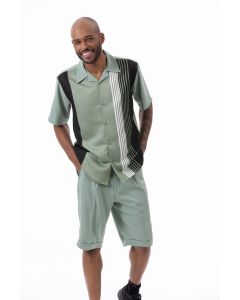 Montique Men's 2 Piece Short Set Walking Suit - Sharp Stripes