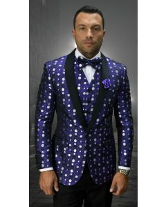 Statement Men's Modern Fit Tuxedo - Fancy Polka Dot Pattern