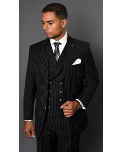 Statement Men's 3 Piece 100% Wool Fashion Outlet Suit - Bold Pinstripe