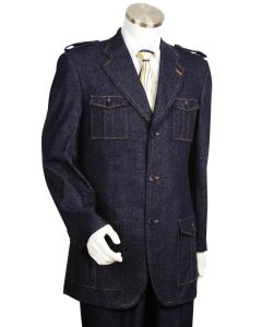 Canto Men's Outlet 2 Piece Denim Suit - Military Styling