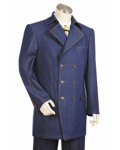 Canto Men's Outlet 3 Piece Double Breasted Denim Suit - Fancy Buttons