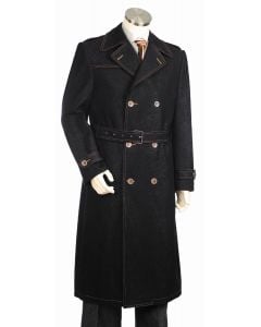 Canto Men's Denim Coat - Belted Full Length 6 Button Coat