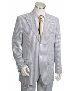 Canto Men's Outlet 2 Piece 100% Cotton Suit - Seersucker Peak Lapel