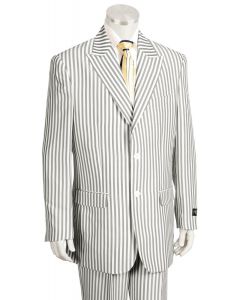 Canto Men's Outlet 3 Piece Poly-Rayon Seersucker Suit - Peak Lapel