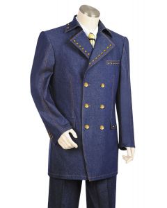 Canto Men's Outlet 3 Piece Double Breasted Denim Suit - Diamond Details