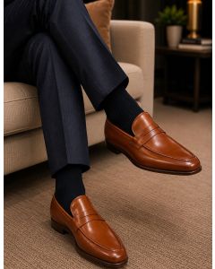 Cognac Loafers Slip-On Dress Shoes for Men