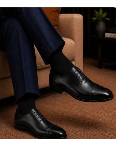 Mens Black Leather Dress Shoes Cap Toe Shoe