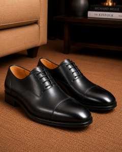 Mens Black Leather Dress Shoes Cap Toe Shoe