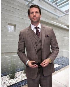 Statement Men's Outlet 3 Piece 100% Wool Fashion Suit - Modern Grid