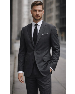 Grey Pinstripe Suit 2 Piece Suits for Men Single Breasted Jacket