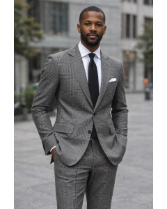 Statement Men's Outlet 2 Piece 100% Wool Glen Plaid Suit - Modern Fit 