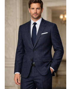 Navy Blue Men Suit Single Breasted Suit Jacket with Notch Lapel