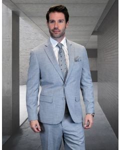 Statement Men's Outlet 2 Piece 100% Wool Modern Fit Textured Solid Suit - Single Breasted Suit Jacket