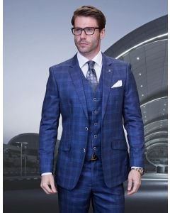 Statement Men's 3 Piece 100% Wool Fashion Suit - Modern Fit Plaid