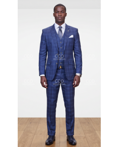 Indigo Blue Plaid Suit Notch Lapel