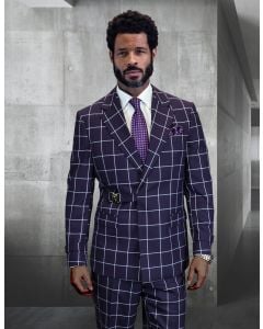 Eggplant Suit Windowpane Pattern Suits for Men
