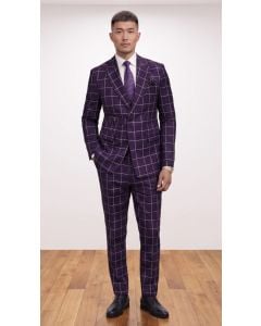 Eggplant Suit Windowpane Pattern Suits for Men
