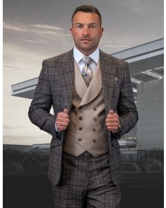 Statement Men's 100% Wool 3 Piece Suit - Textured Plaid