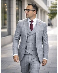 Grey Suit Mens 3 Piece Suits Double Breasted Vest