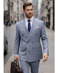 Grey Suit Double Breasted Suits for Men with Peak Lapel