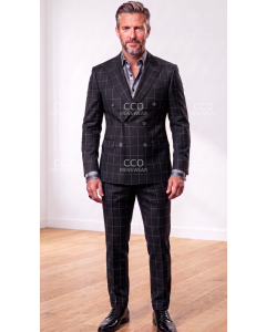 Black Suit Double Breasted Suits for Men with Peak Lapel