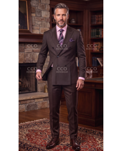 Brown Double Breasted Suit Men's Wool Suits