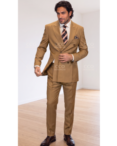 Statement Men's Outlet 2 Piece 100% Wool Modern Fit Double Breasted Suit - Front Vents