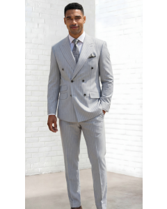 Grey Suit Double Breasted Suit Peak Lapel
