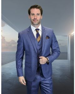 Statement Men's Outlet 3 Piece 100% Wool Modern Fit Suit - Plaid