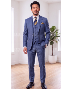 Statement Men's Outlet 3 Piece 100% Wool Modern Fit Suit - Plaid