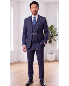 Navy Suit Men's Wool Suits Plaid Suit
