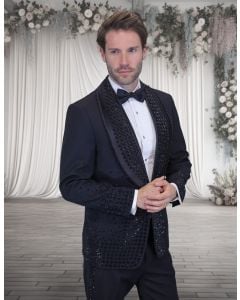Black Tux Fancy Tuxedo Men's Tuxedos Rhinestones