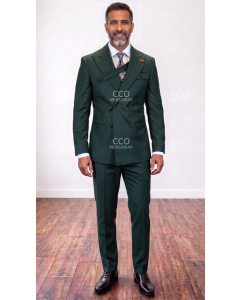 Hunter Green High Fashion Men's Wool Double Breasted Suit