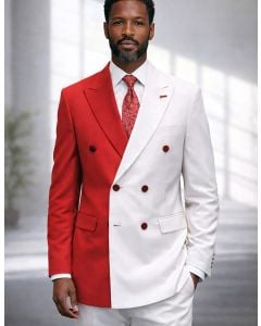 White/Red Double Breasted Suit for Men with Peak Lapel