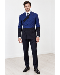 Black/Blue Double Breasted Suit Peak Lapel