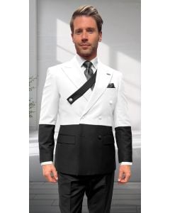 Statement Men's Outlet 2 Piece 100% Wool Modern Fit Double Breasted Suit - Two Tone Jacket