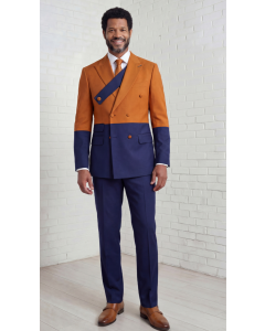 Statement Men's Outlet 2 Piece 100% Wool Modern Fit Double Breasted Suit - Two Tone Jacket