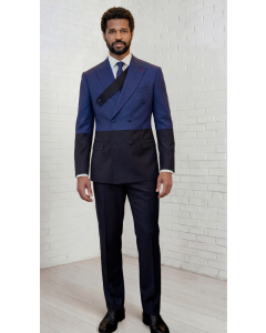 Black/Blue Double Breasted Suit Peak Lapel